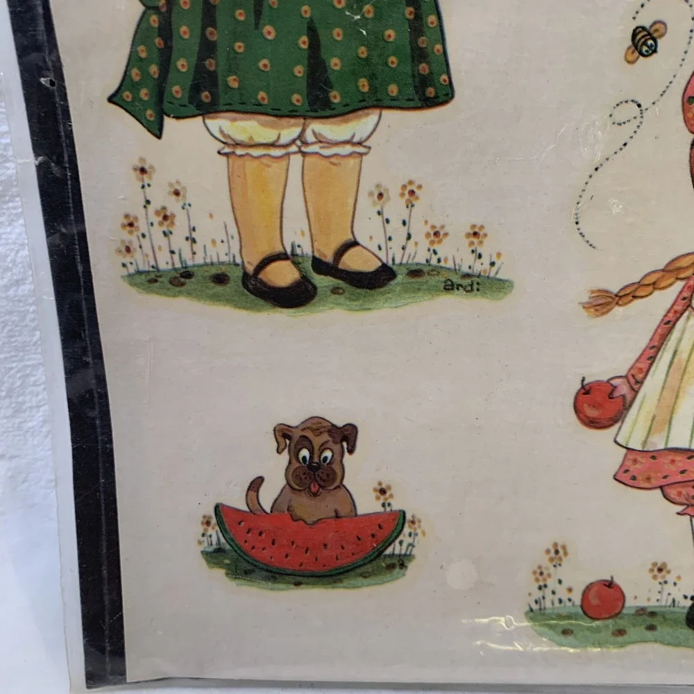 Meyercord Decals Vintage Watermelon Bonnet Girls Dog Flowers Original 1532-D NOS